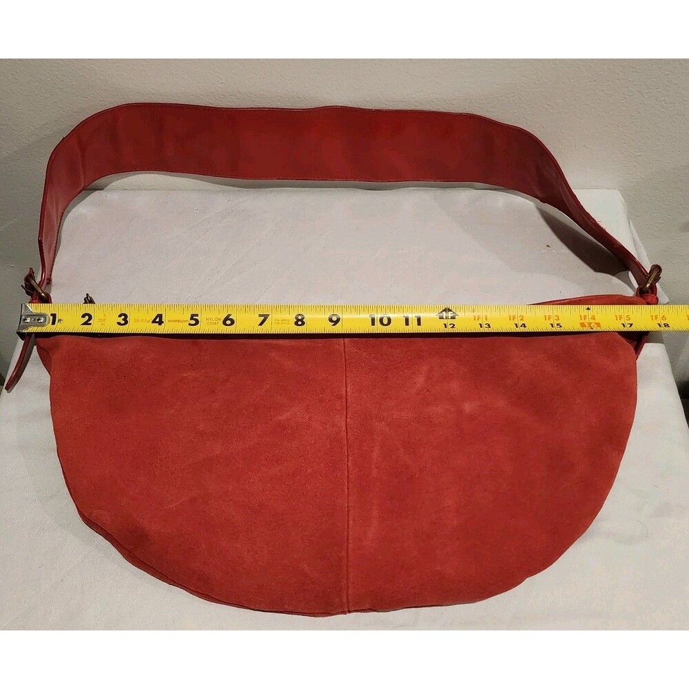 Vintage Y2K Newport News Red Suede Hobo Bag Embroidered Boho Shoulder Purse - Picture 13 of 16